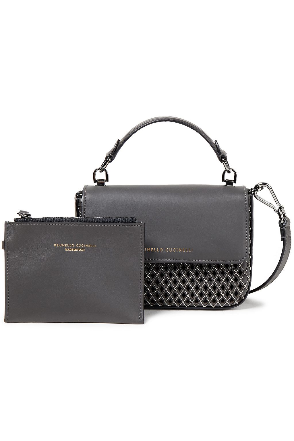 BRUNELLO CUCINELLI Bead-embellished laser-cut leather tote