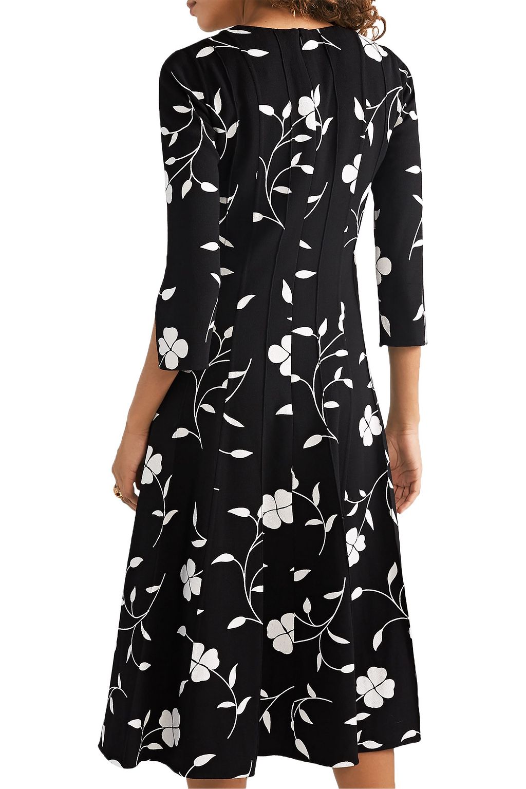 OSCAR DE LA RENTA Pleated floral-print wool-blend crepe midi dress