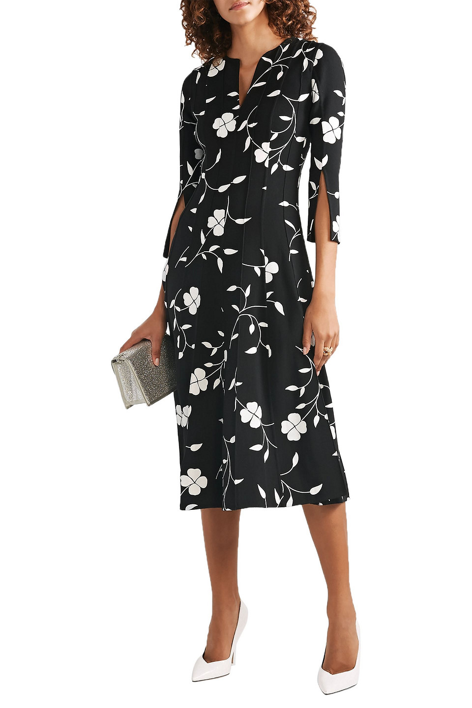 Oscar De La Renta Pleated Floral-print Wool-blend Crepe Midi Dress