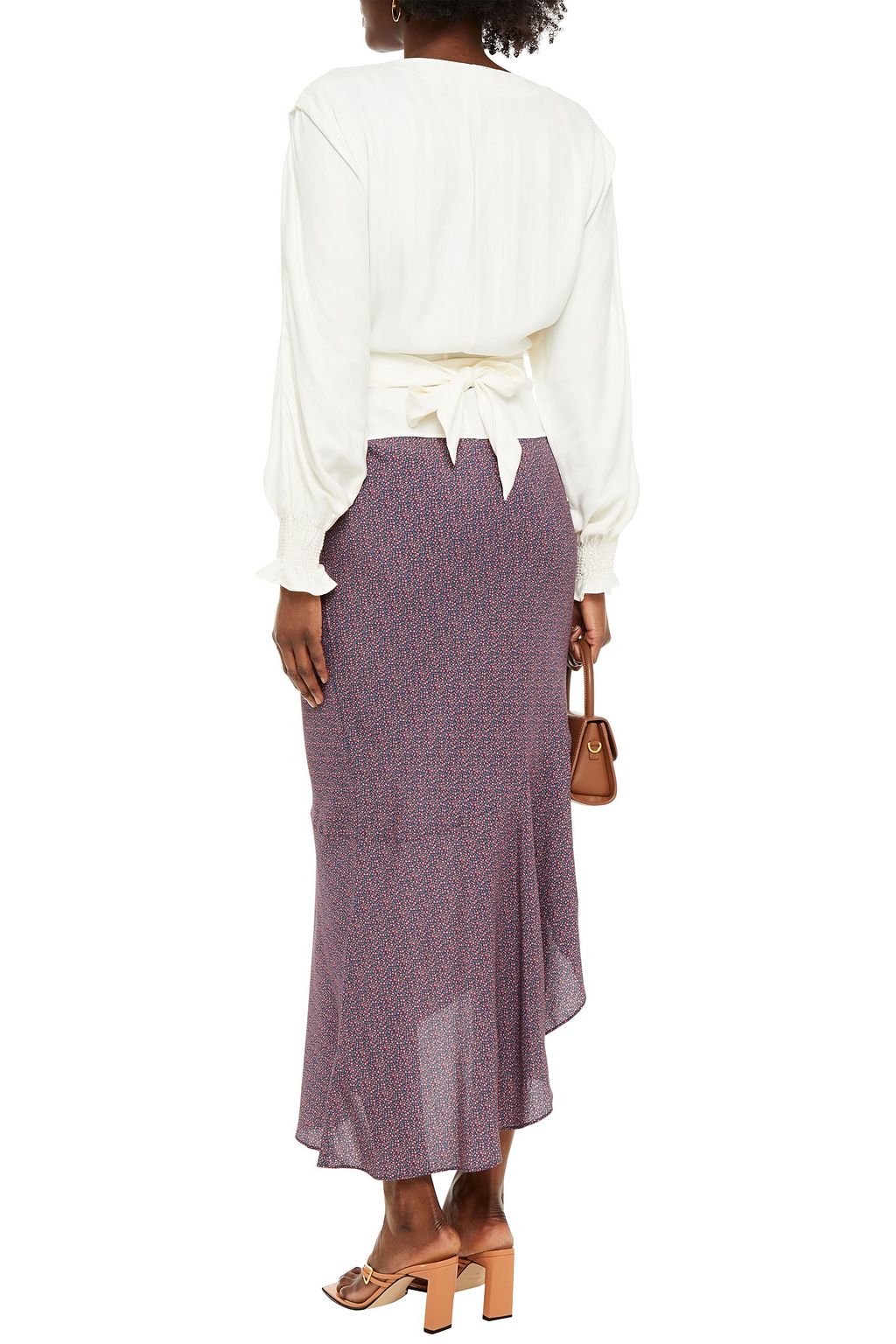 CHARLI Yvonne asymmetric printed crepe de chine midi skirt