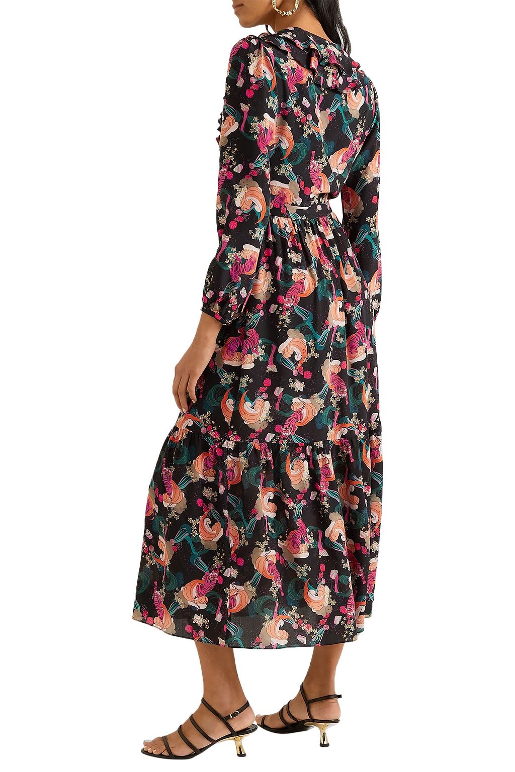 SALONI Tiered ruffled printed silk crepe de chine midi dress
