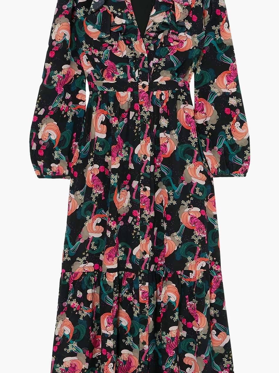 + venyx ginny ruffled printed silk crepe de chine midi dress