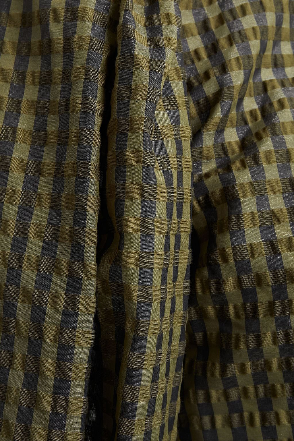 GANNI Gathered gingham seersucker mini dress