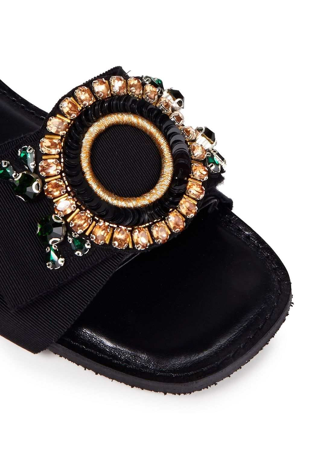 DRIES VAN NOTEN Embellished grosgrain and leather slides