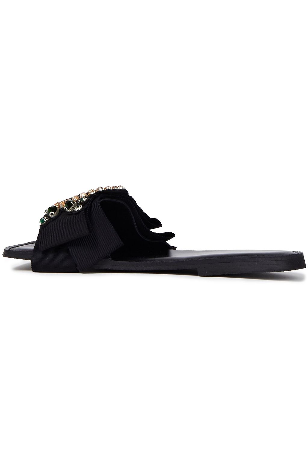 DRIES VAN NOTEN Embellished grosgrain and leather slides