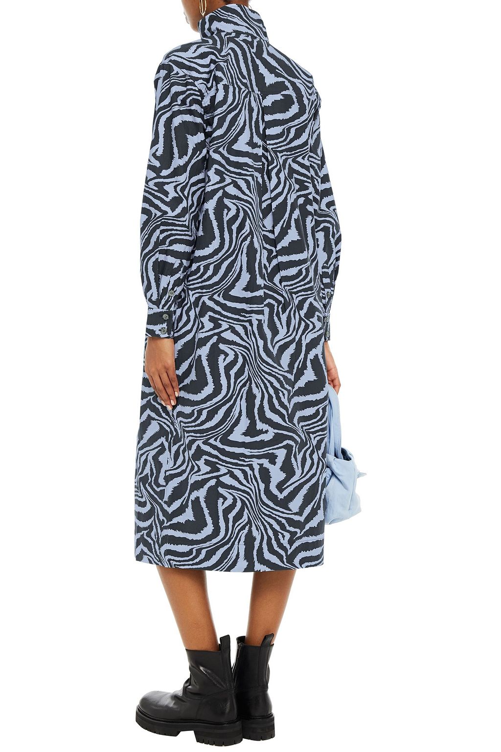 GANNI Printed cotton-poplin midi shirt dress