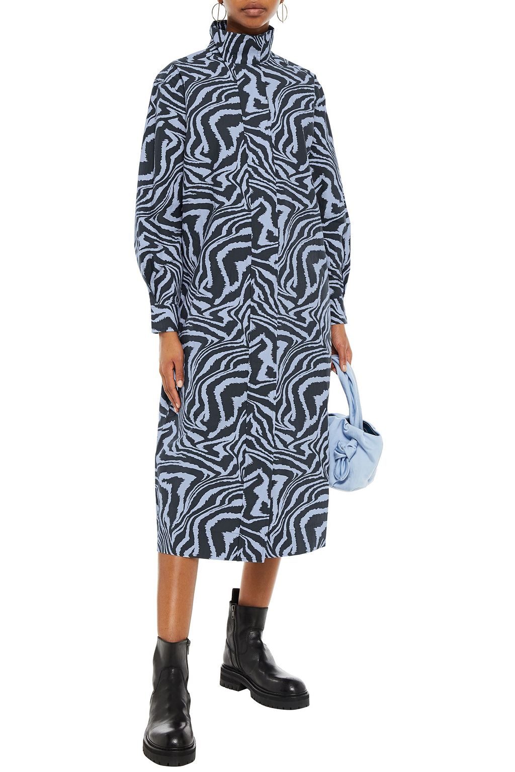 GANNI Printed cotton-poplin midi shirt dress