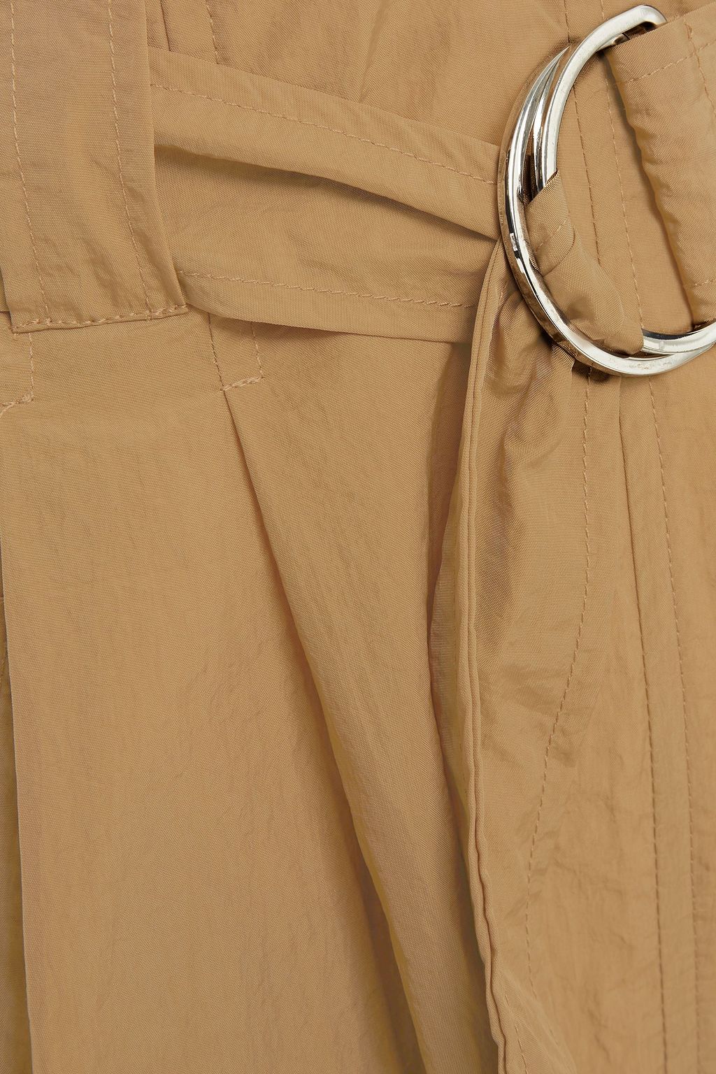 GANNI Belted pleated crinkled-taffeta wide-leg pants