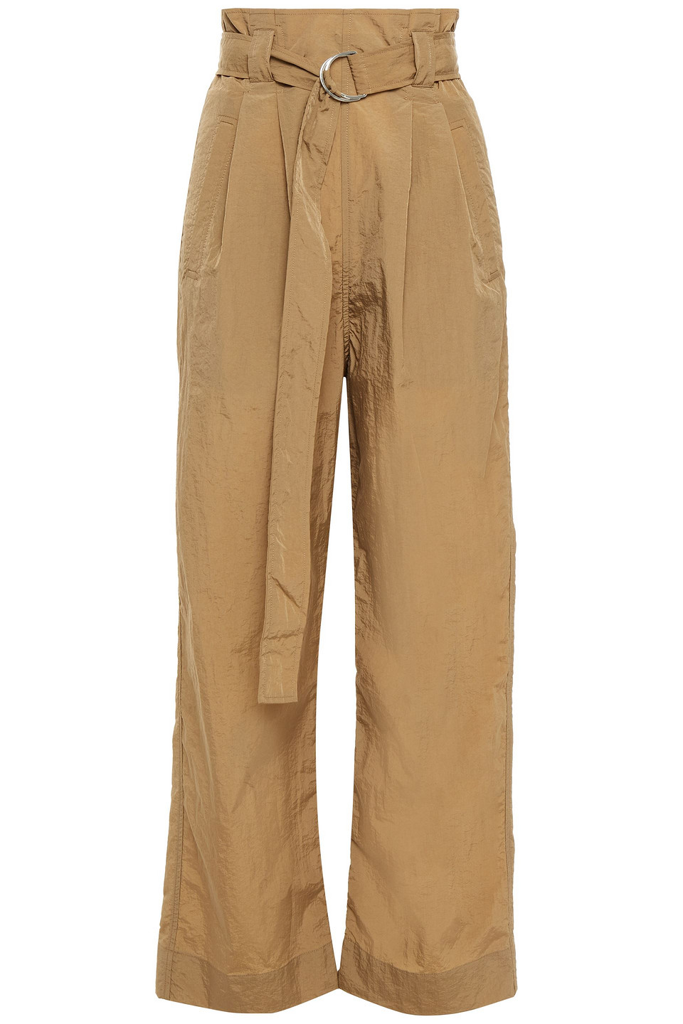 Ganni Woman Belted Pleated Crinkled-taffeta Wide-leg Pants Sand Size 38
