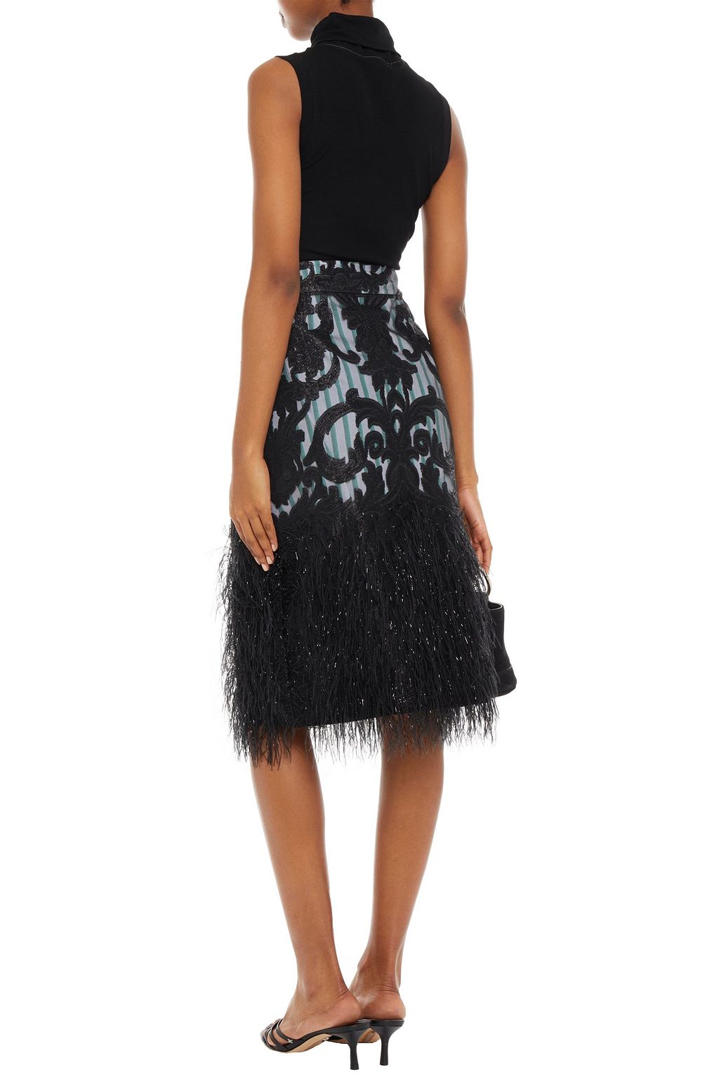 GANNI Layered embellished fil coupé organza and striped poplin skirt