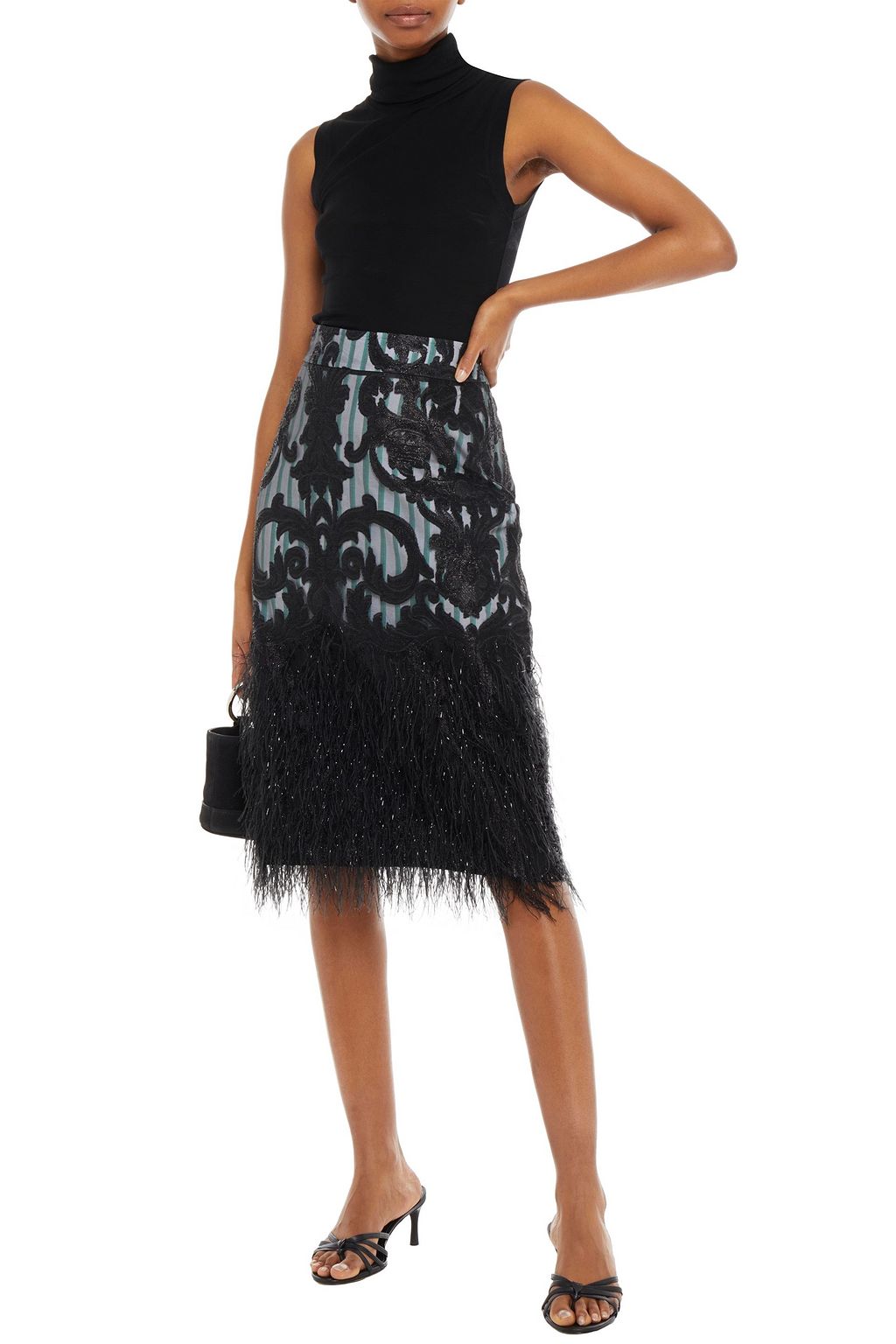 GANNI Layered embellished fil coupé organza and striped poplin skirt