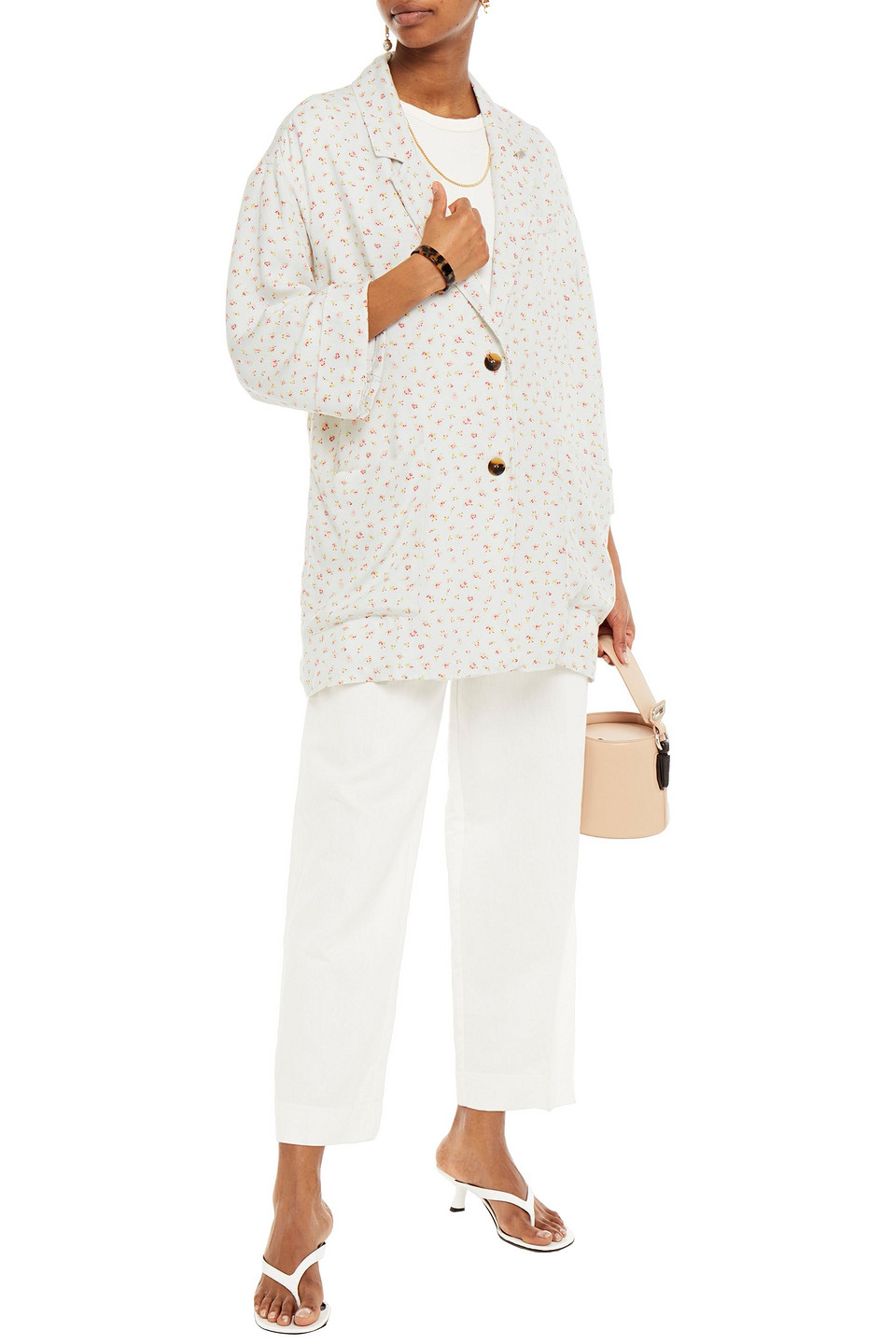American Vintage Janebay Oversized Floral-print Canvas Jacket In Ivory