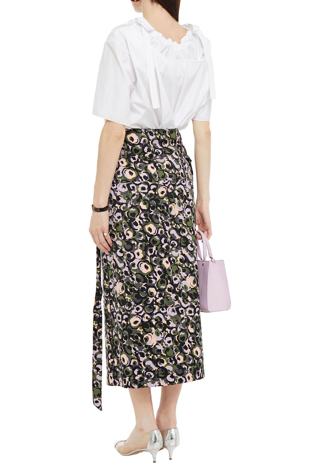 MARNI Printed cotton midi wrap skirt