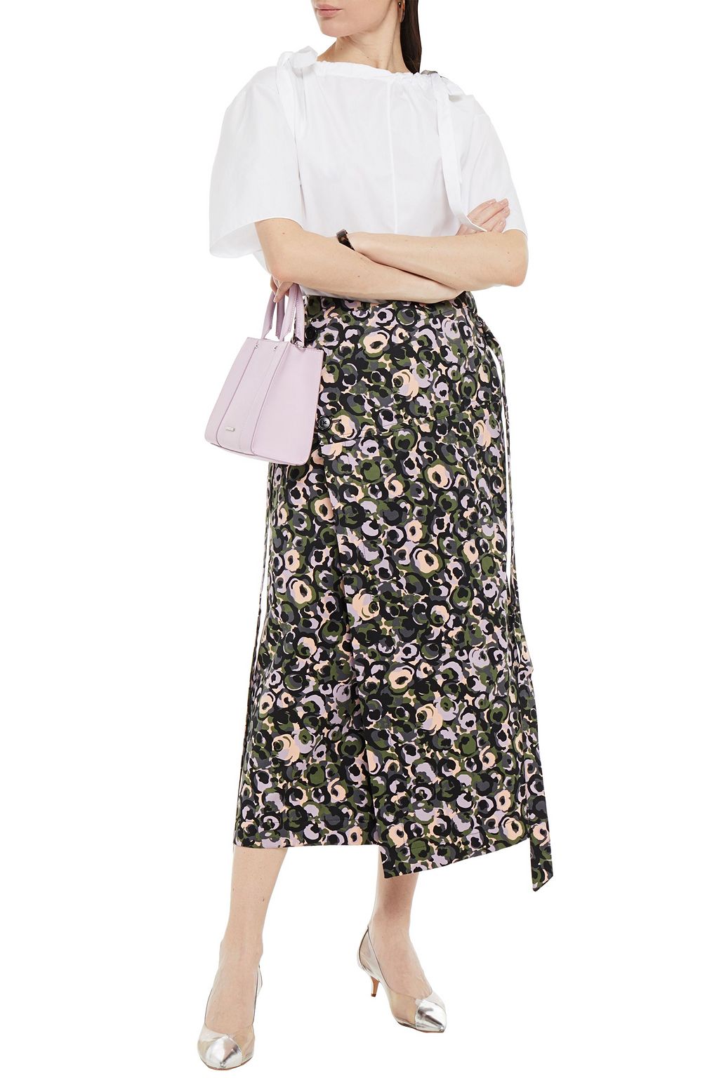 MARNI Printed cotton midi wrap skirt
