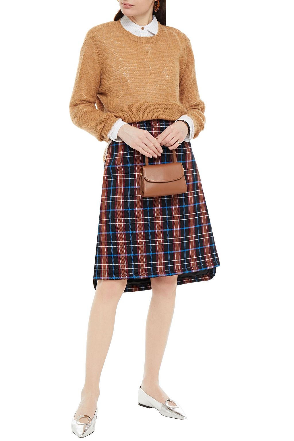 MARNI Checked cotton-blend drill skirt