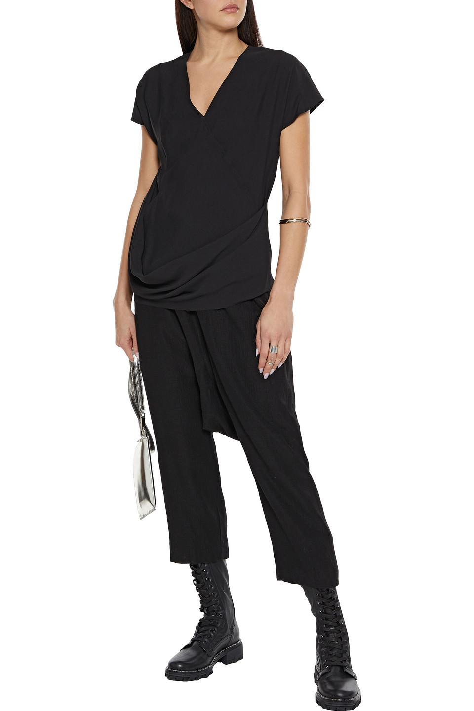 RICK OWENS DRAPED CREPE TOP,3074457345625243716