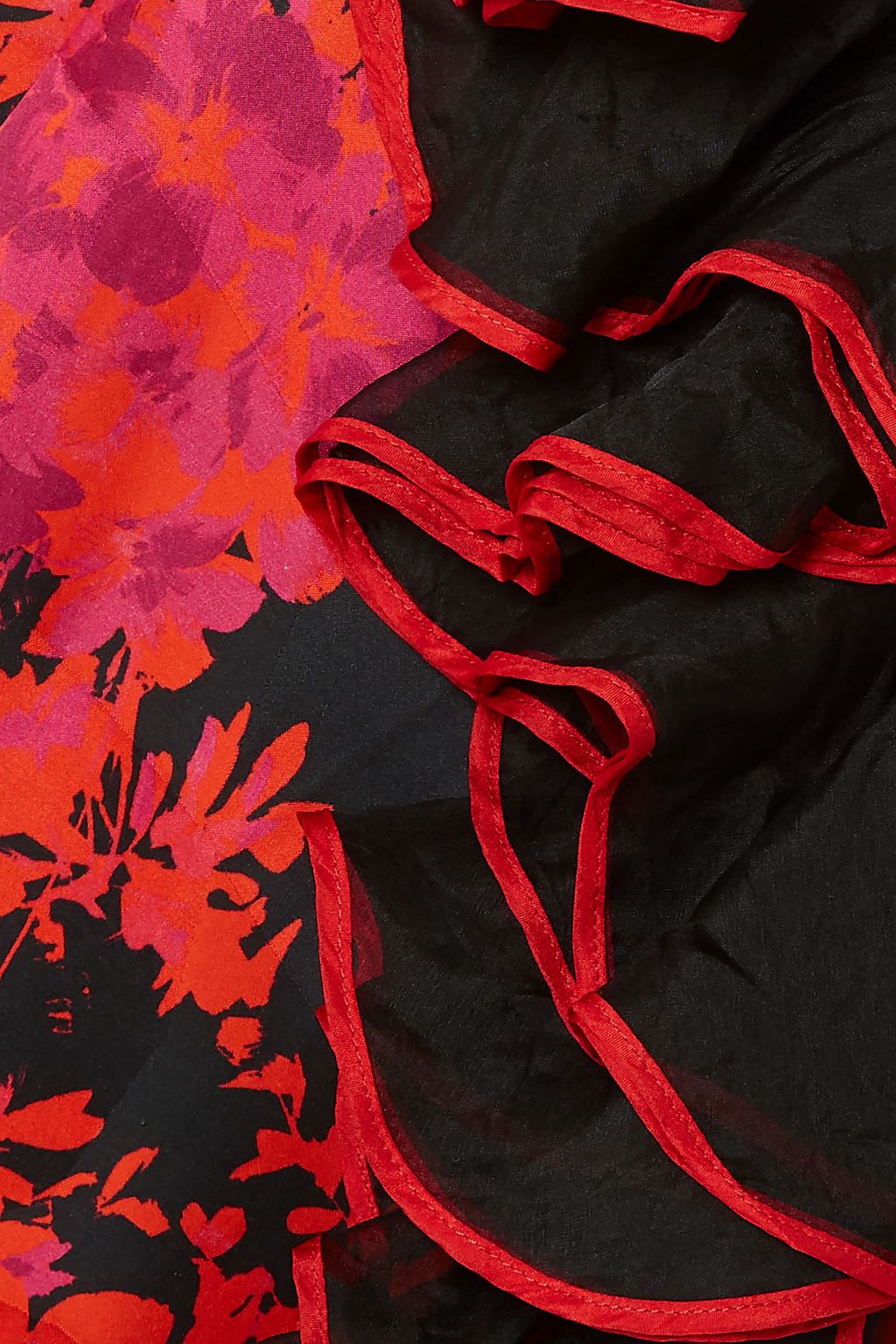 DRIES VAN NOTEN Ruffled organza-trimmed floral-print cotton-blend midi dress
