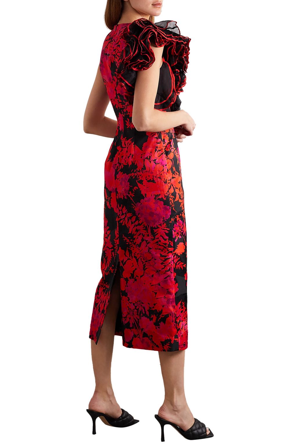 DRIES VAN NOTEN Ruffled organza-trimmed floral-print cotton-blend midi dress