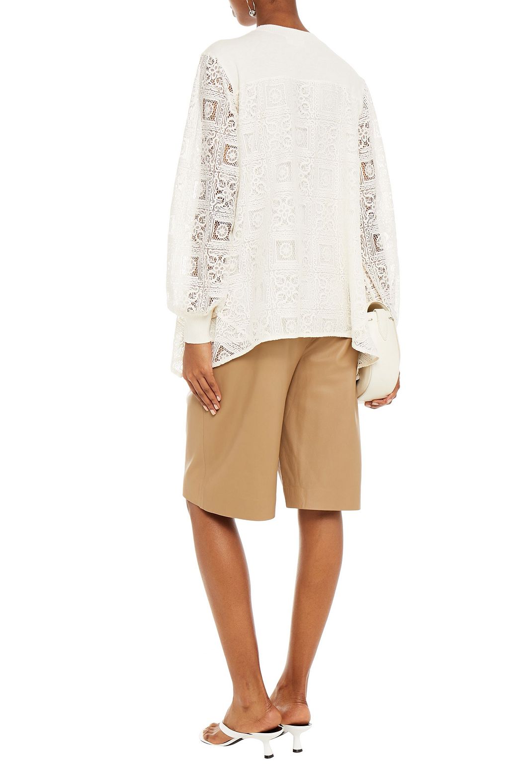 MAILLE CLU Guipure lace-paneled cotton and cashmere-blend sweater