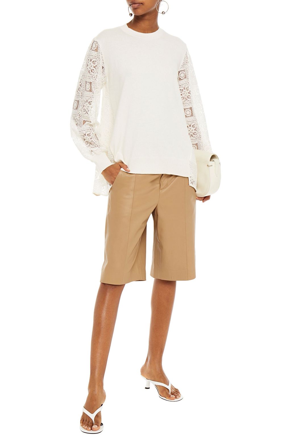 MAILLE CLU Guipure lace-paneled cotton and cashmere-blend sweater