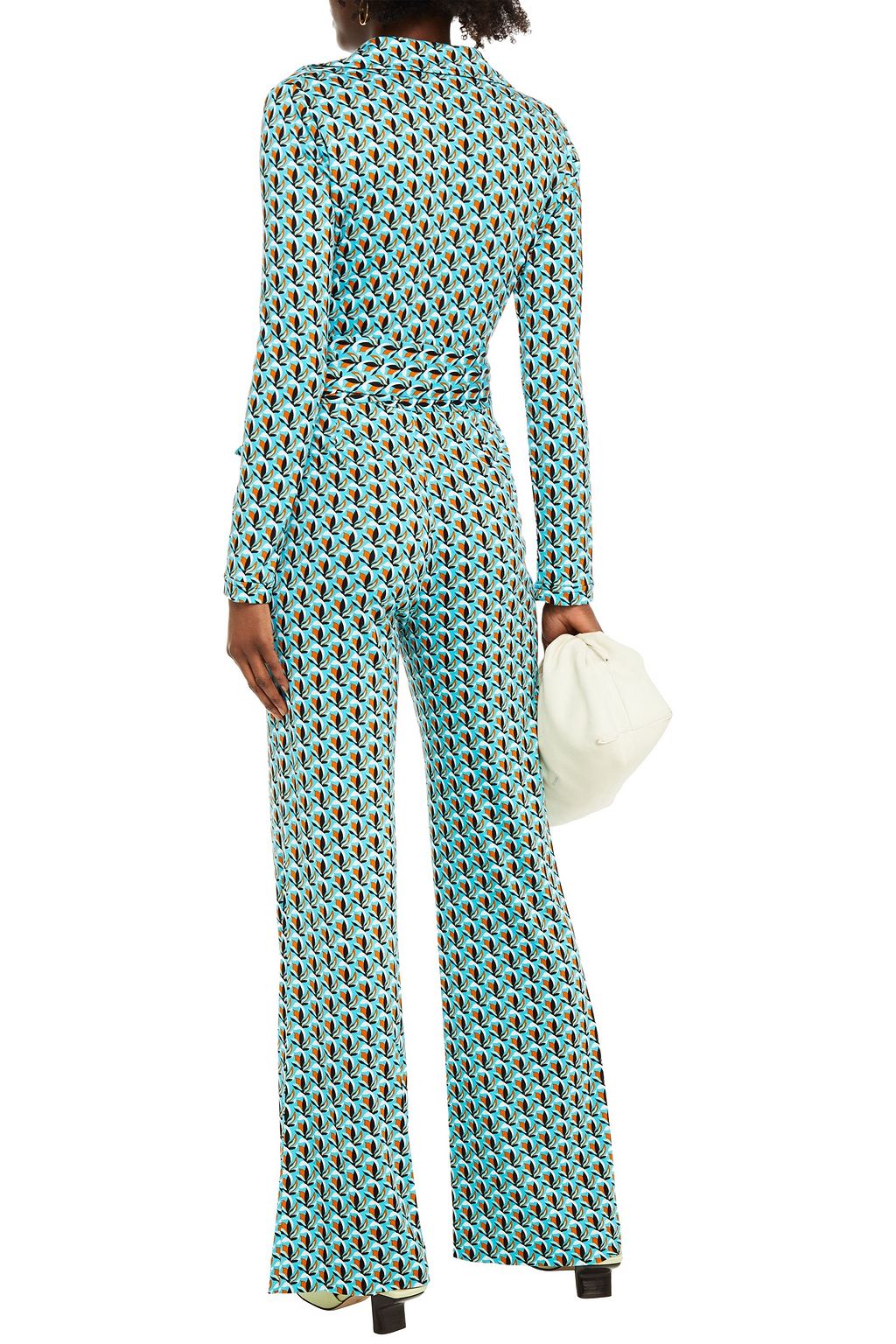 DIANE VON FURSTENBERG جمب سوت بتصميم ملتف من الجيرسي الحريري المطبّع برسومات