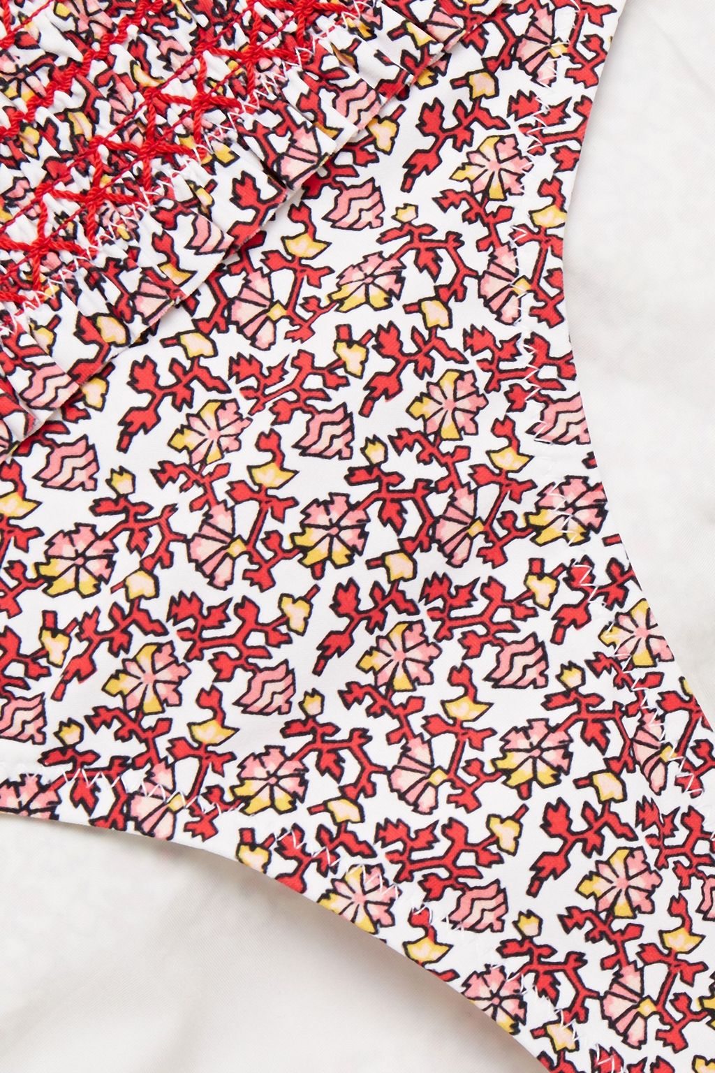 TORY BURCH Costa shirred floral-print mid-rise bikini briefs