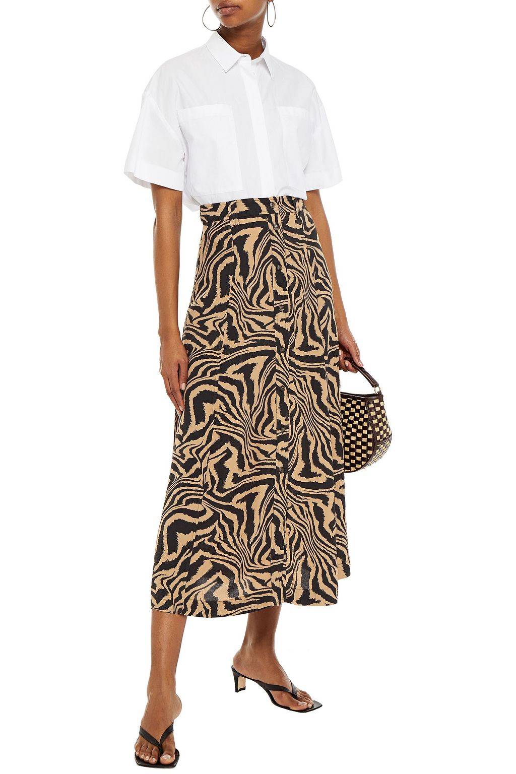GANNI Floral-print crepe midi skirt