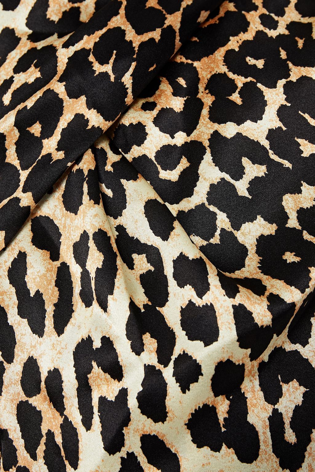 GANNI Tie-neck draped leopard-print stretch-silk satin blouse