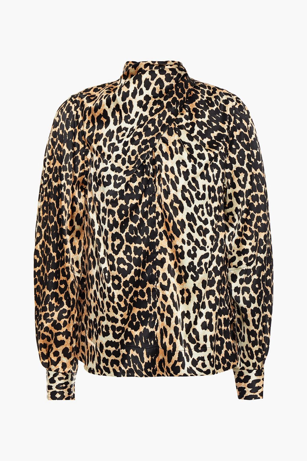 Animal print Tie-neck draped leopard-print stretch-silk satin blouse | GANNI | THE OUTNET Animal print Tie-neck draped leopard-print stretch-silk satin blouse | GANNI | THE OUTNET