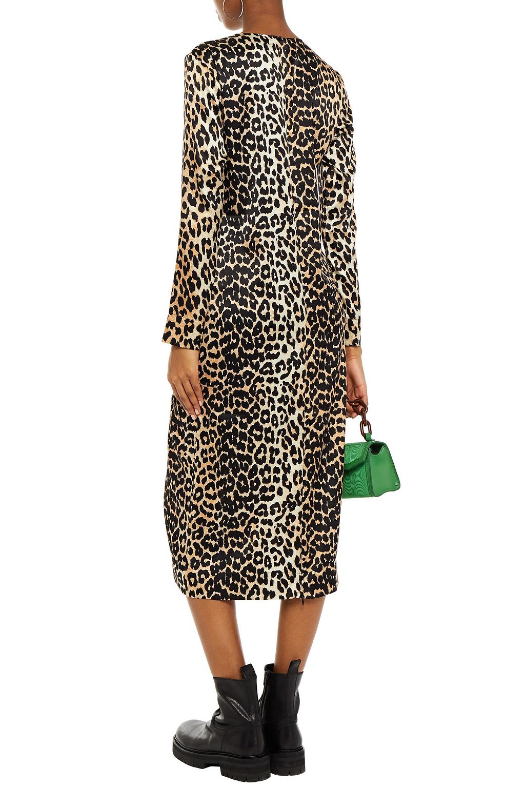 GANNI Leopard-print stretch-silk satin midi dress