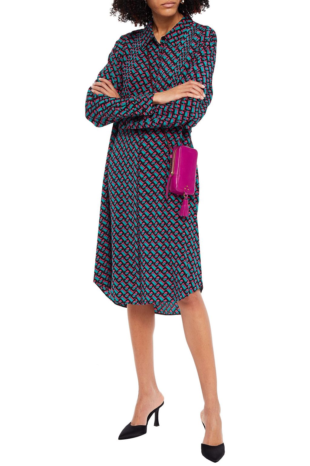DIANE VON FURSTENBERG Aliana pintucked printed silk crepe de chine shirt dress