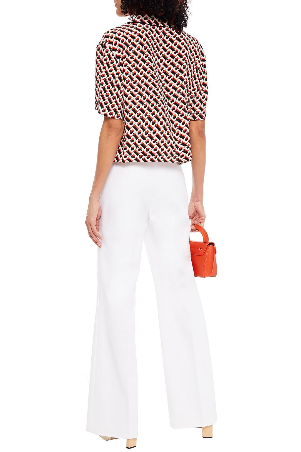 DIANE VON FURSTENBERG Cheryl cropped printed silk crepe de chine shirt