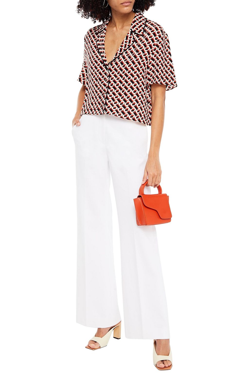 DIANE VON FURSTENBERG Cheryl cropped printed silk crepe de chine shirt