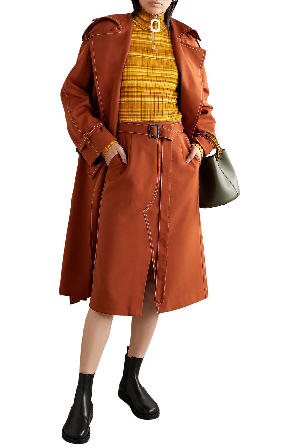 MARNI Belted wool-twill skirt