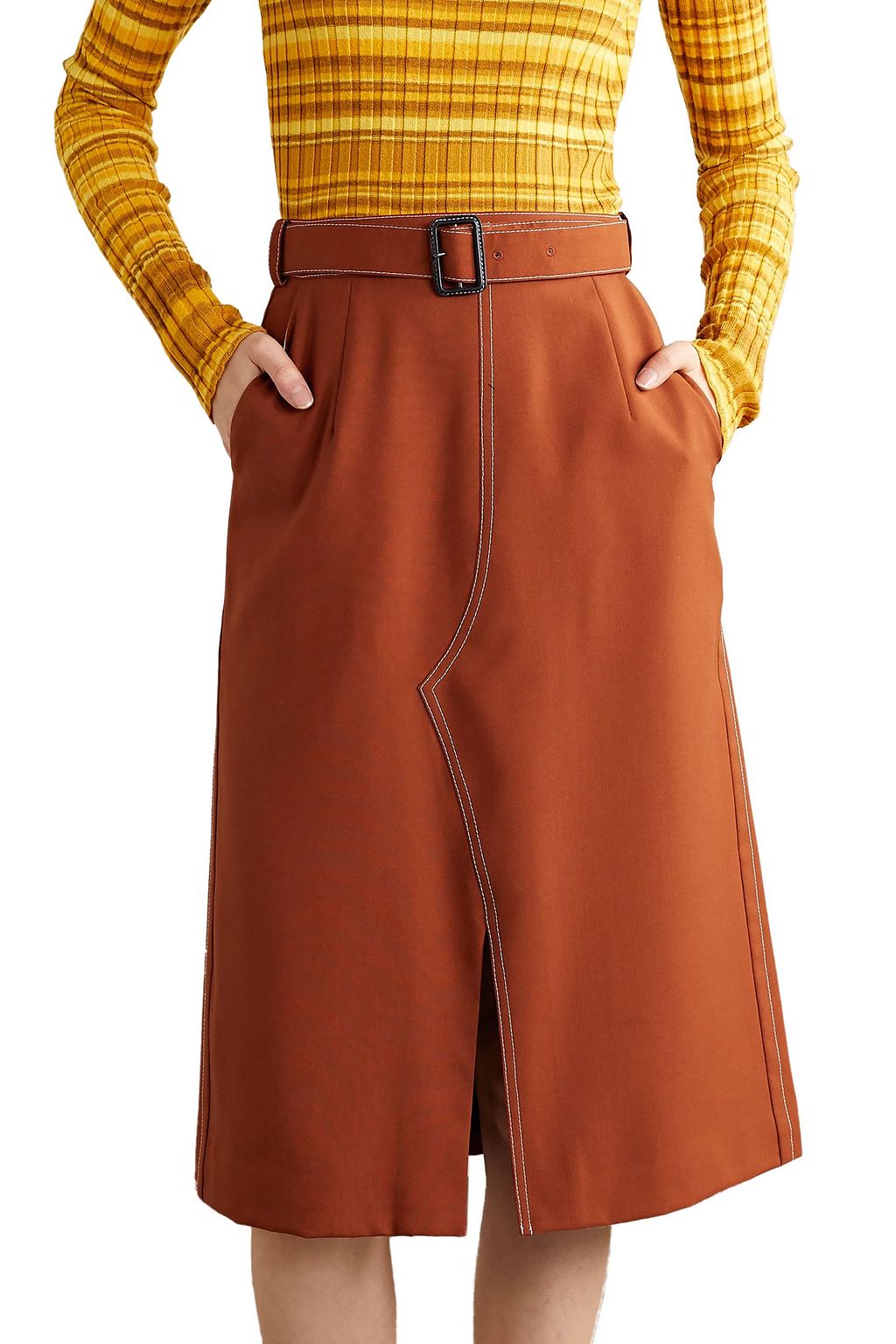 MARNI Belted wool-twill skirt