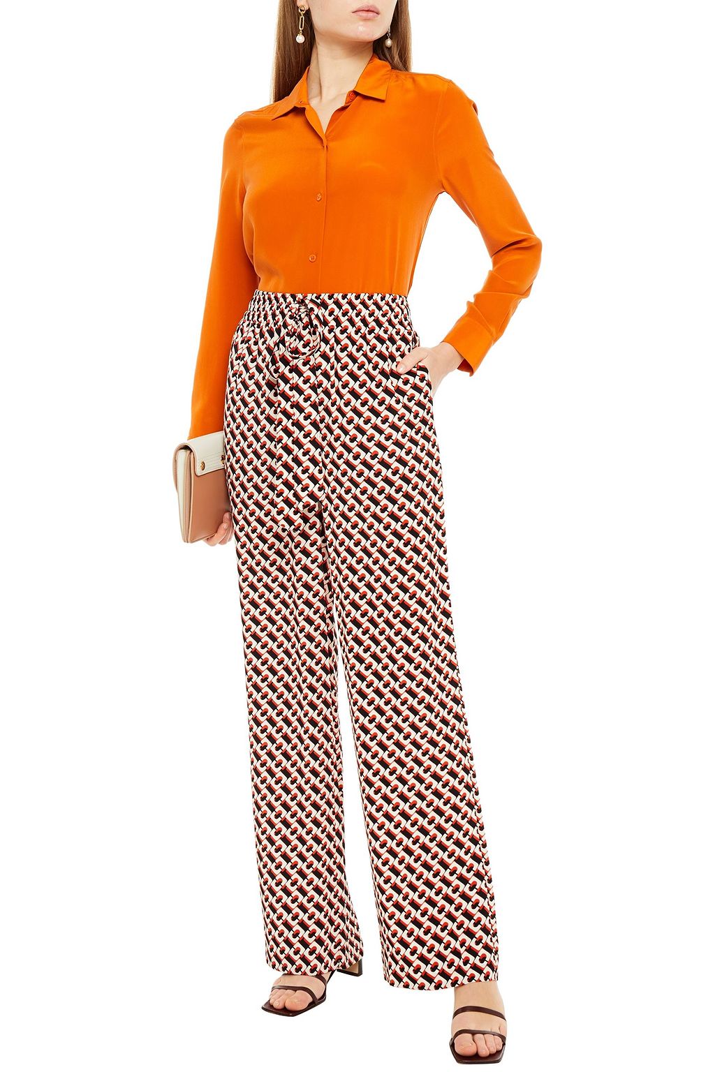 DIANE VON FURSTENBERG Belted printed silk crepe de chine wide-leg pants
