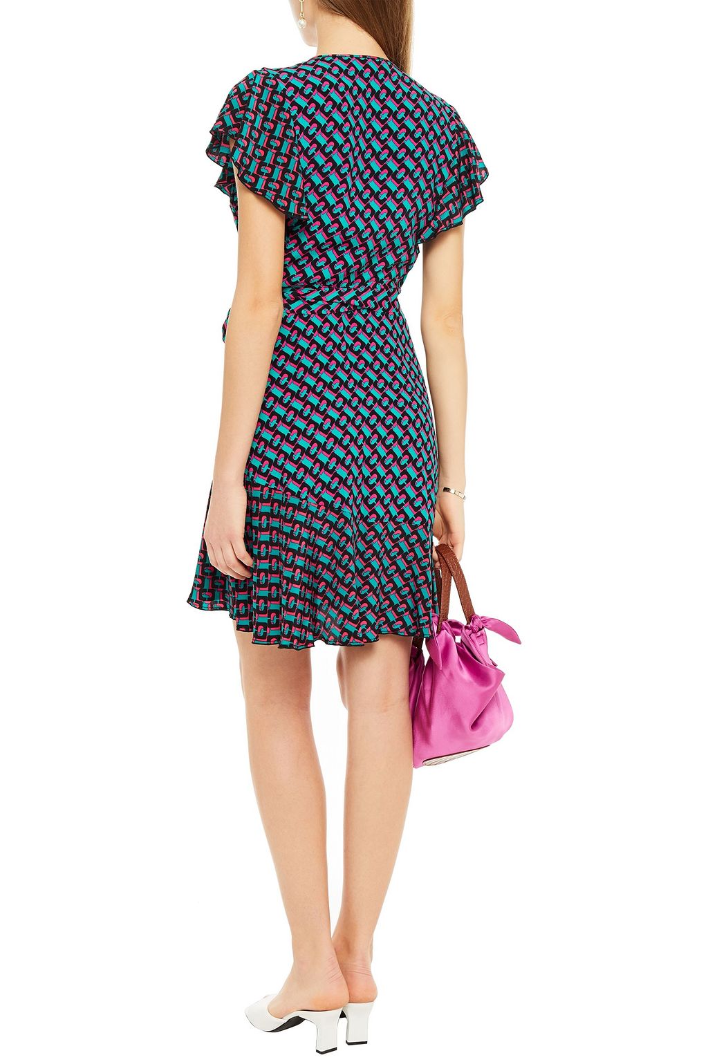 DIANE VON FURSTENBERG Avaya ruffled printed crepe mini wrap dress