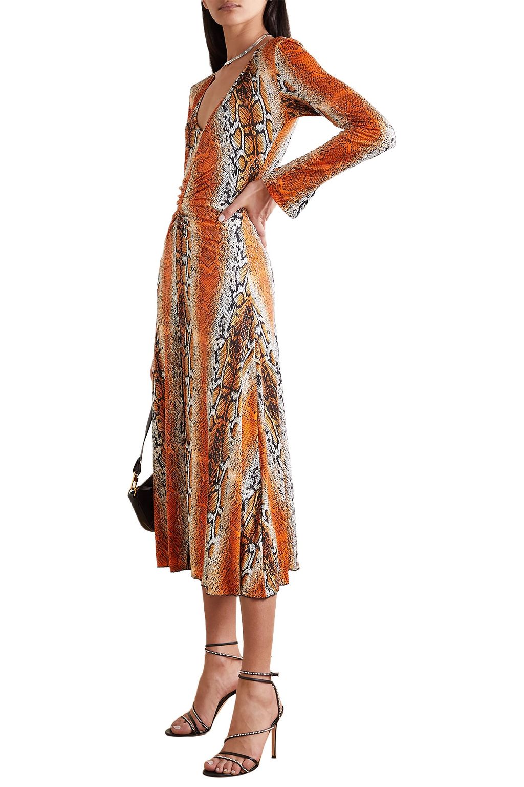 ROTATE BIRGER CHRISTENSEN Ruched snake-print stretch-jersey midi dress