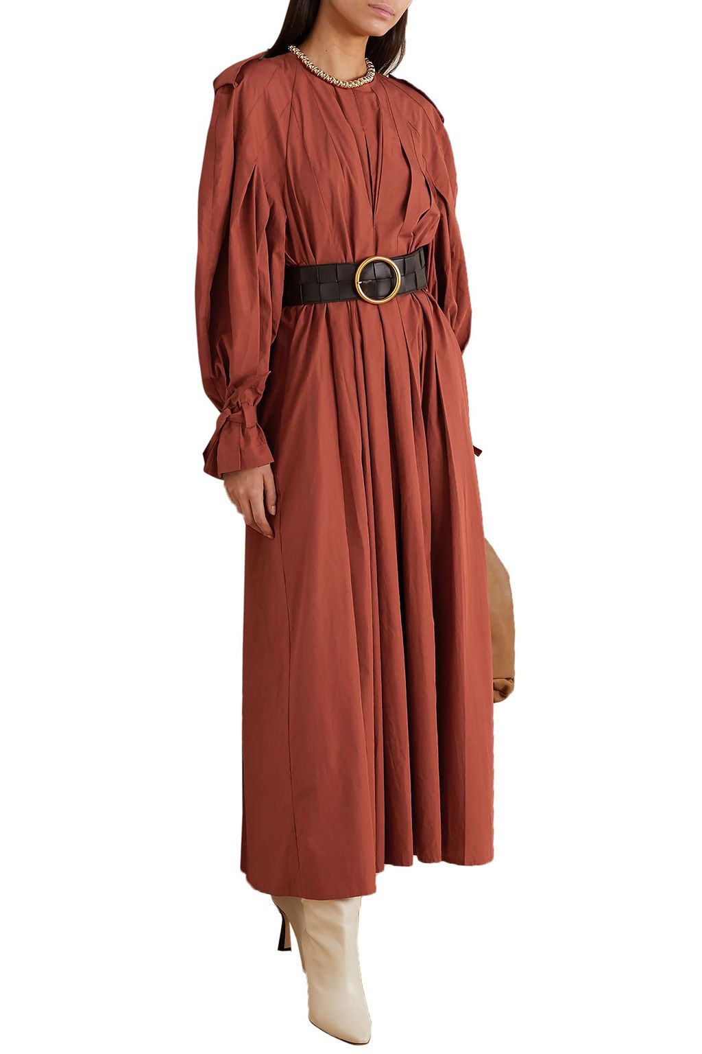 BITE STUDIOS Belted pleated organic cotton maxi dress