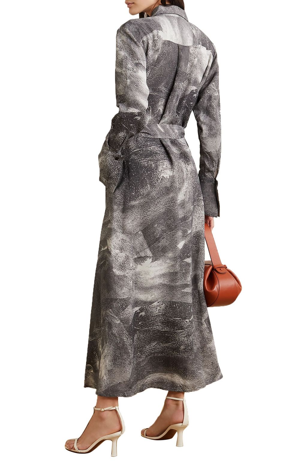 BITE STUDIOS Belted printed crepe de chine shirt dress