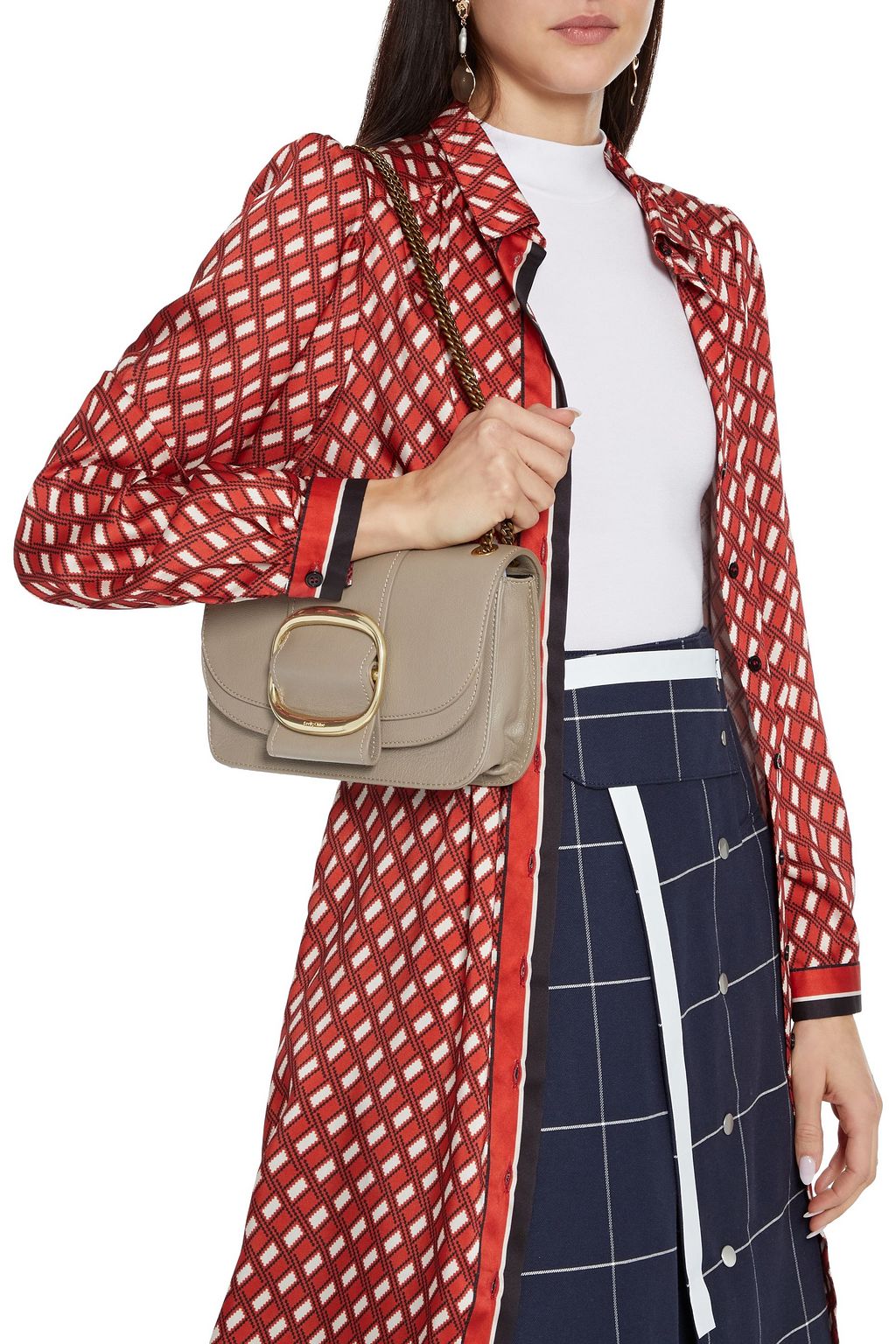 SEE BY CHLOÉ Hopper buckle-embellished textured-leather shoulder bag