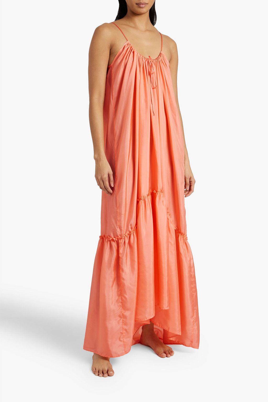 POUR LES FEMMES Tiered silk-habotai maxi dress
