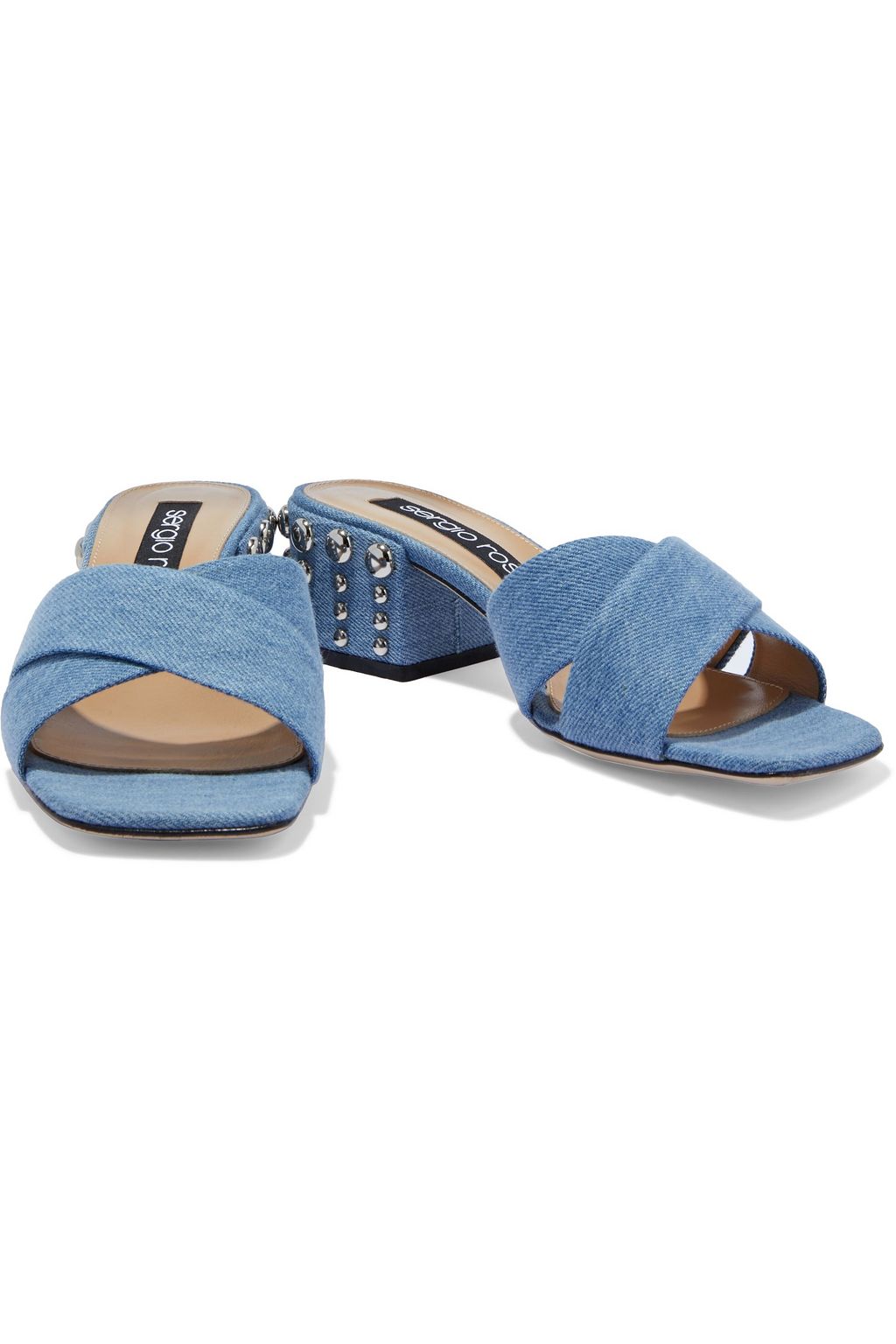 SERGIO ROSSI Studded denim mules