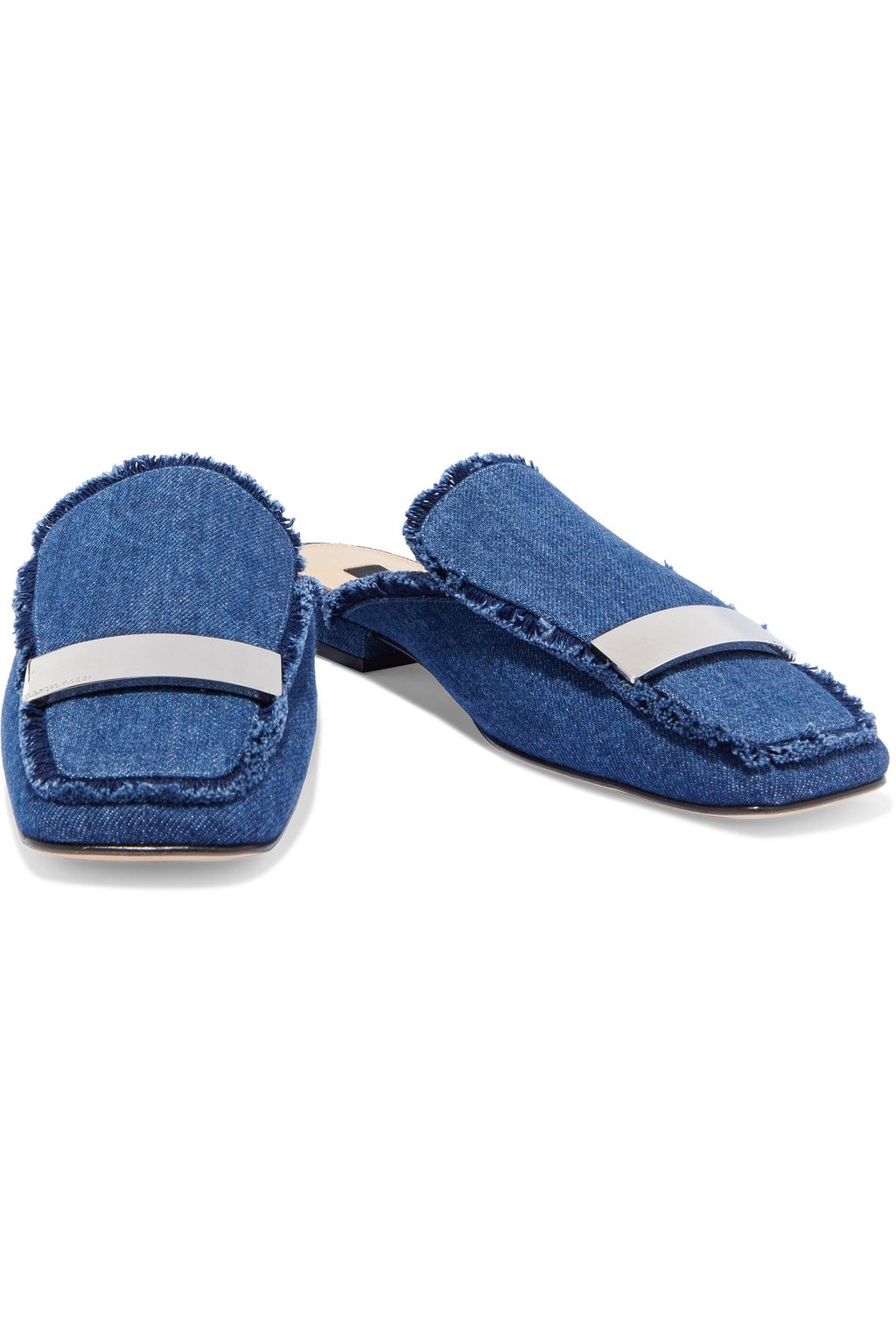 SERGIO ROSSI sr1 frayed denim slippers