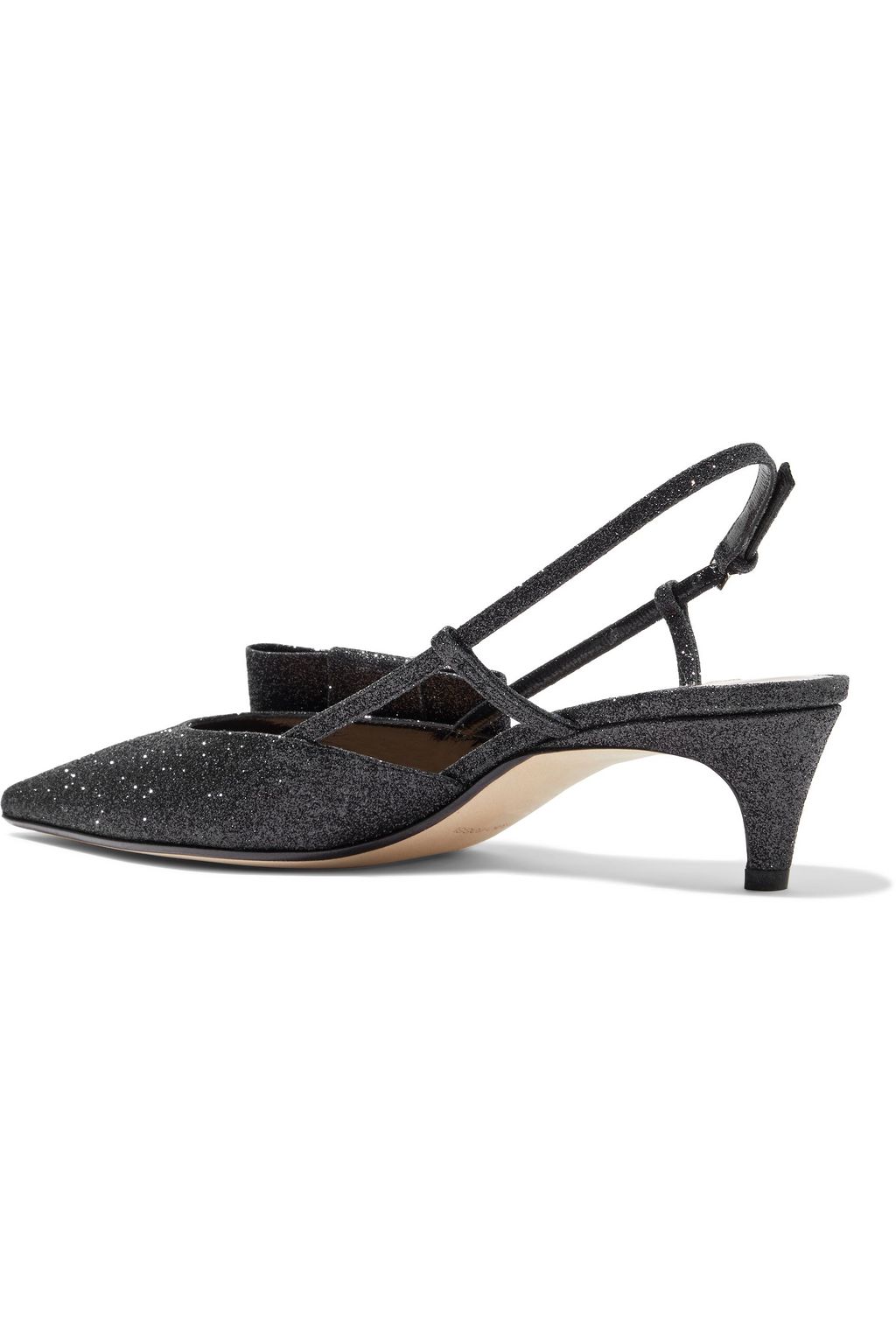 SERGIO ROSSI Embellished glittered woven slingback pumps