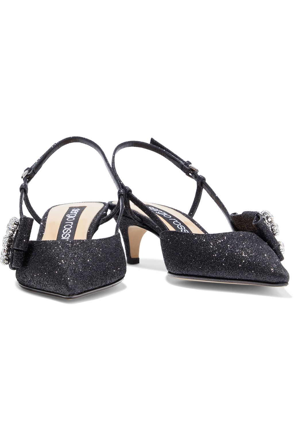 SERGIO ROSSI Embellished glittered woven slingback pumps