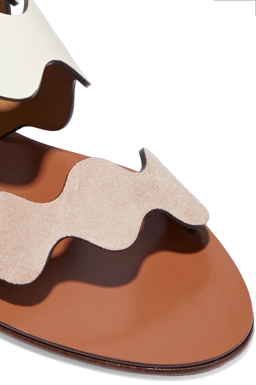 CHLOÉ Lauren scalloped leather and suede sandals