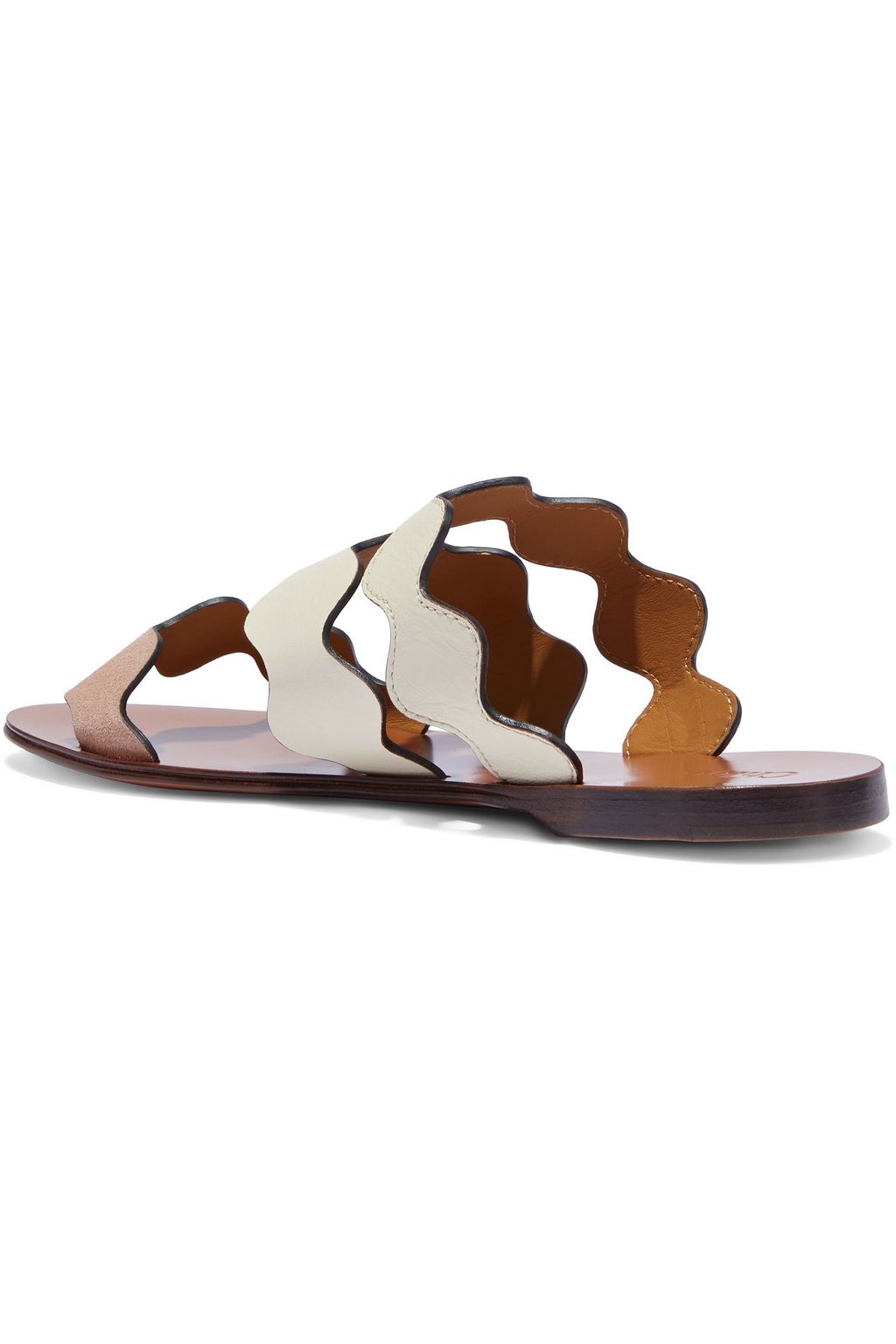CHLOÉ Lauren scalloped leather and suede sandals