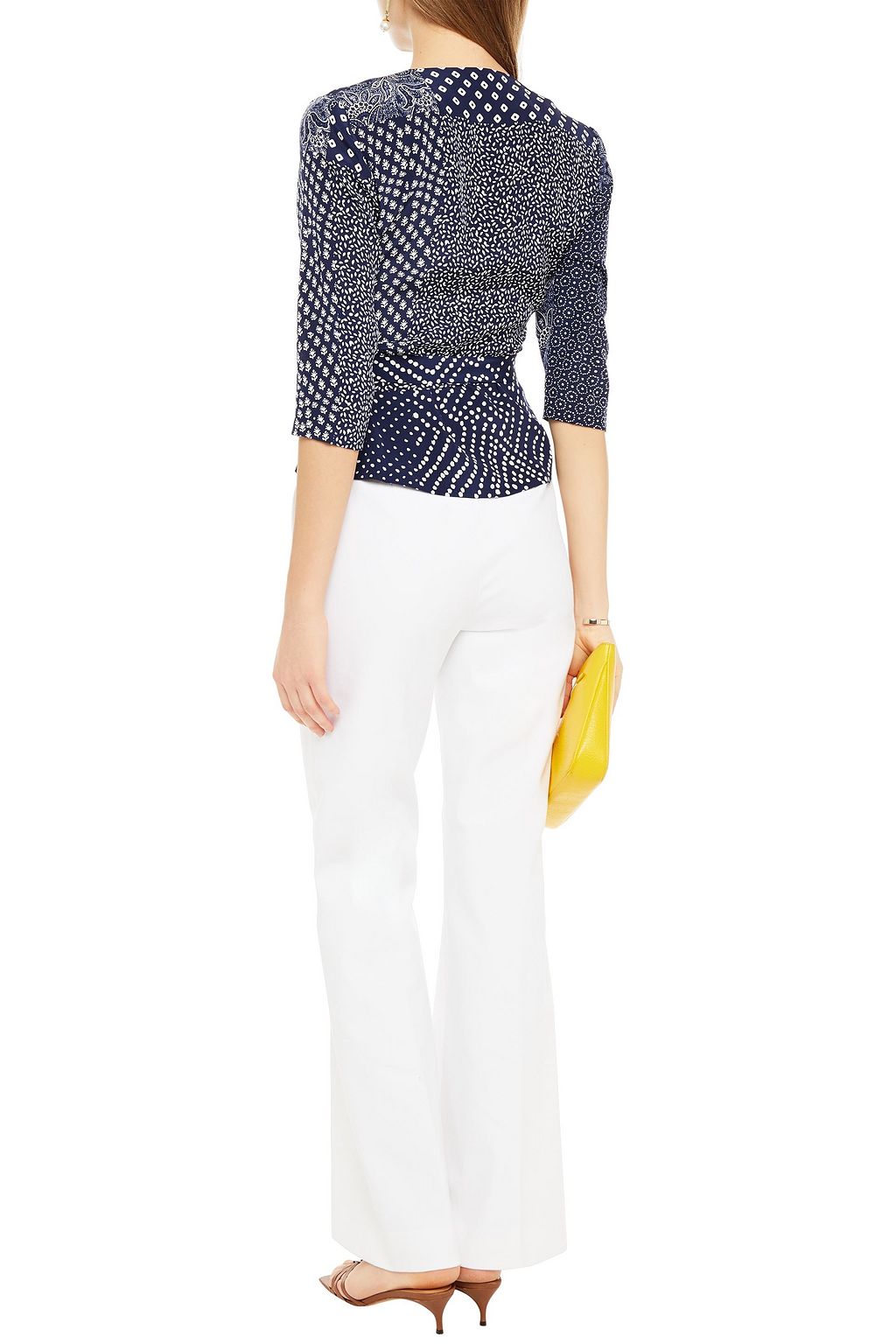 DIANE VON FURSTENBERG Patchwork-effect printed silk crepe de chine wrap blouse