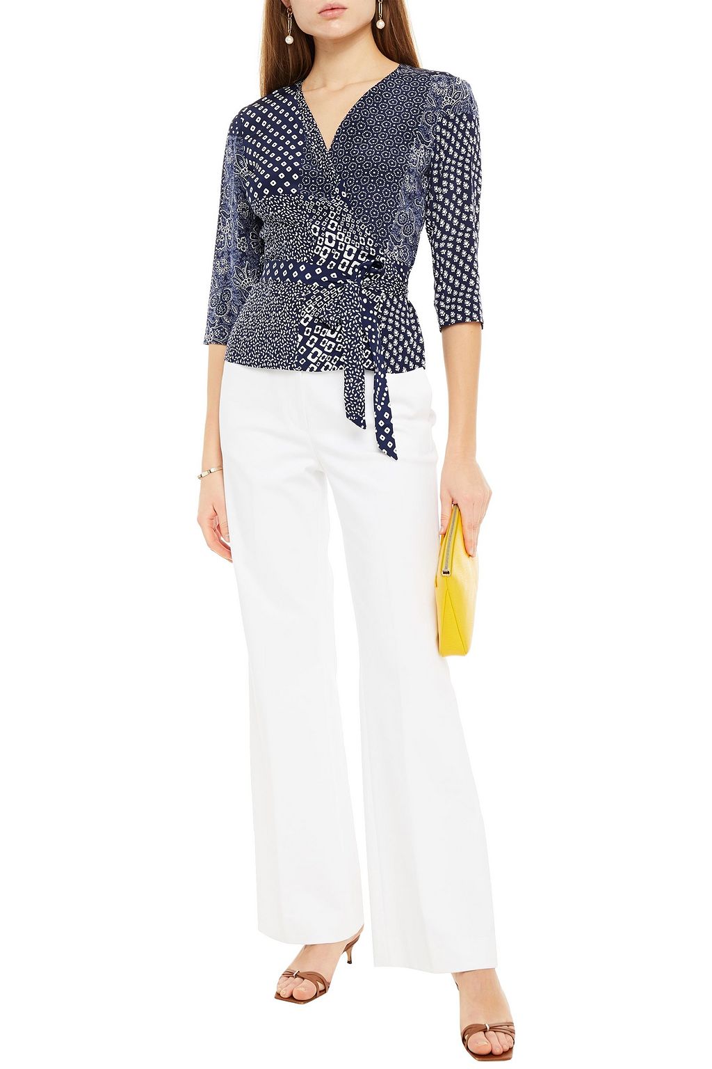 DIANE VON FURSTENBERG Patchwork-effect printed silk crepe de chine wrap blouse